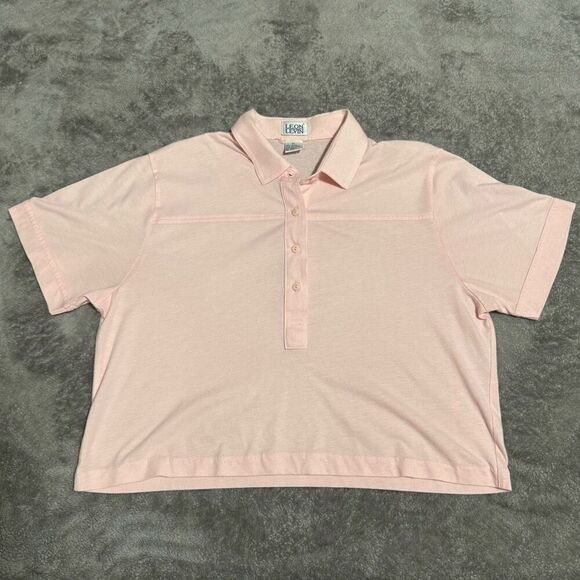 Leon Levin Vintage 80s Cropped Polo Light Pink Tennis Preppy Collared Half Butto - Picture 1 of 5